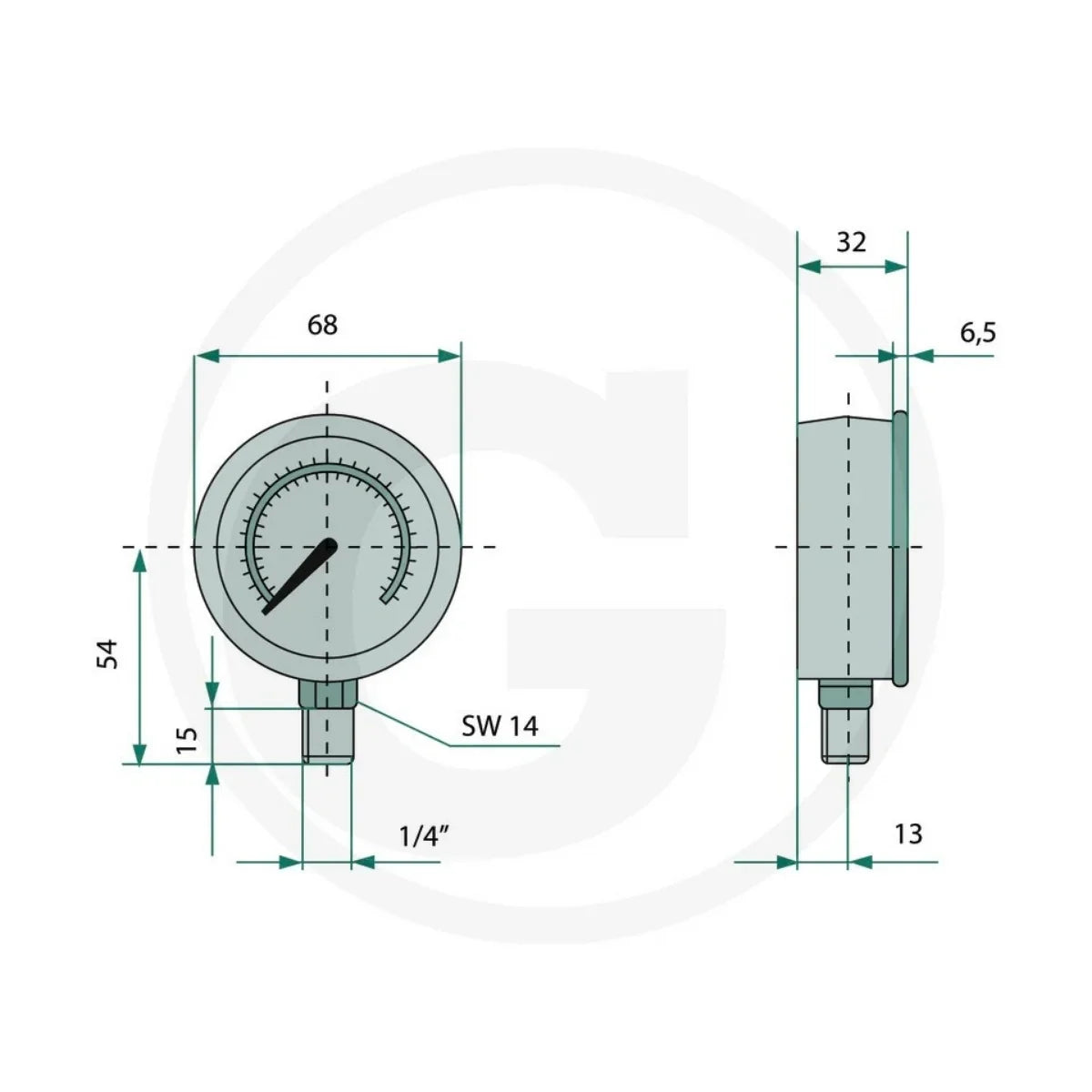 Manometru 0-250 bar Ø63 mm racord inferior G 1/4 compatibil Saphir SiloRex WIKA 85000407 – imagine 2