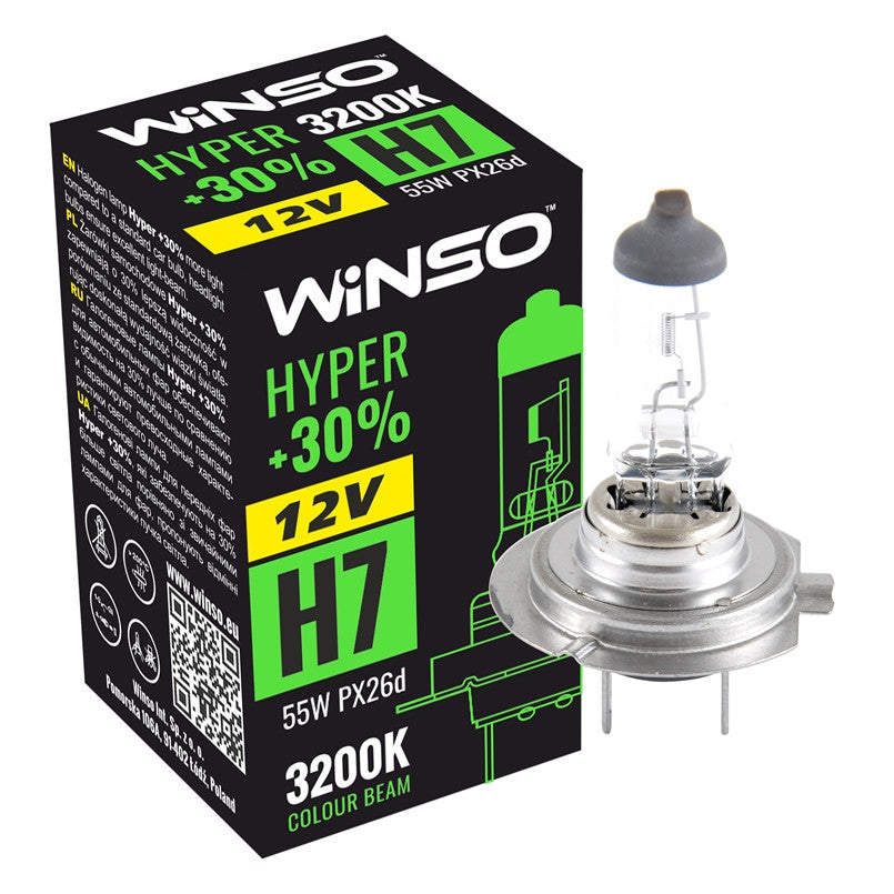 Bec Halogen Winso Hyper +30% H7 - 12V, 55W PX26d ● 3200K 712700