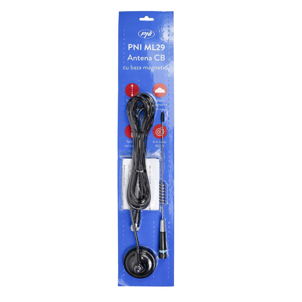 Antena cb Pni ML29 lungime 34 cm, cu magnet inclus diametru 70 mm si cablu RG58 PNI-ML29