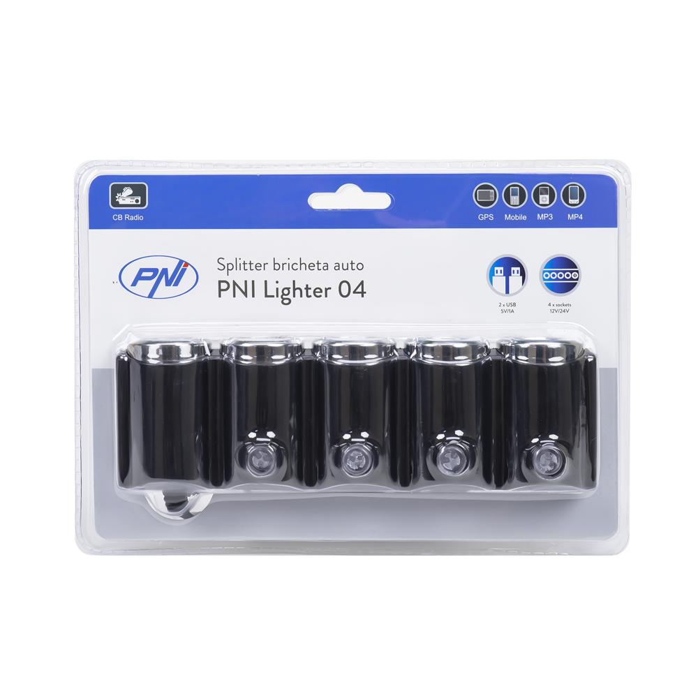 Incarcator auto Pni lighter 04 cu 4 iesiri bricheta 12V/24V si 2 iesiri USB (1A), indicator LED PNI-SBR04