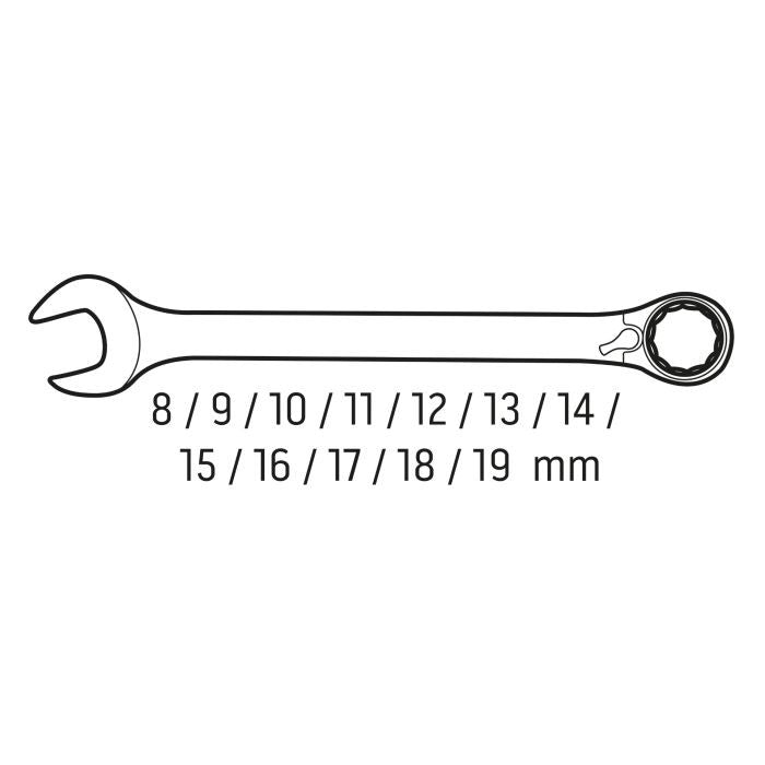 Set de chei cu clichet și comutator, 12 bucăți, 8 - 19 mm Neo Tools 9345 – imagine 2
