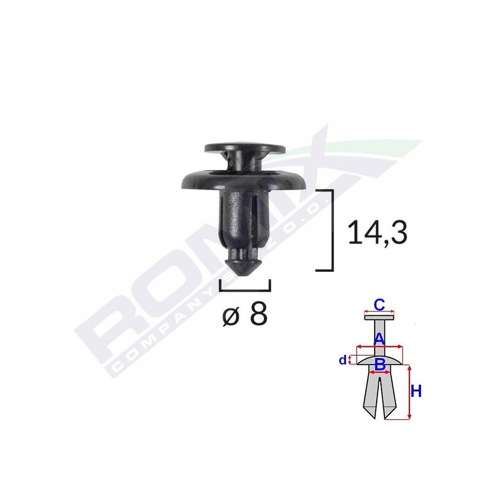 Clips fixare pentru mazda/subaru 8X14.3MM - negru set 10 buc Romix B25636