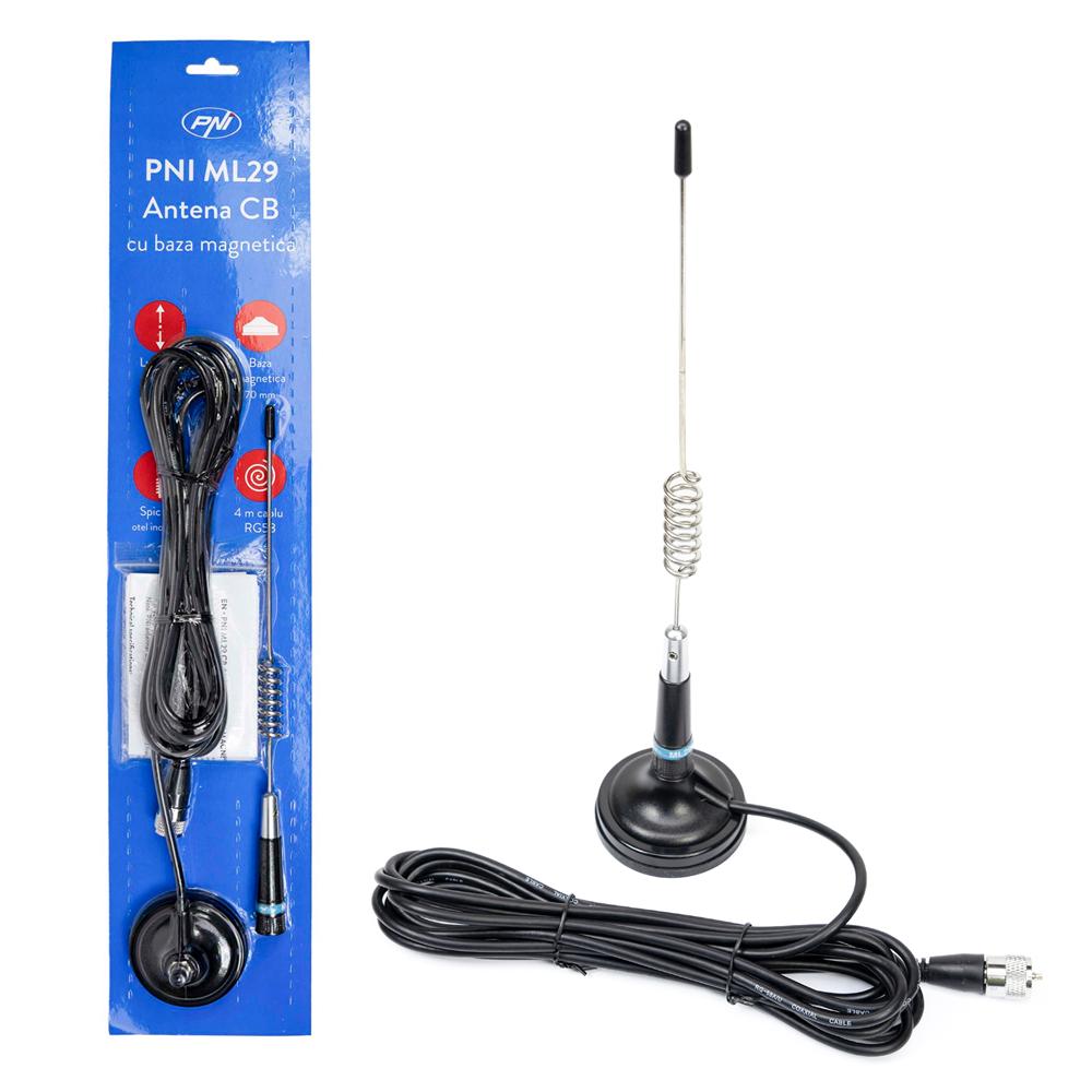 Antena cb Pni ML29 lungime 34 cm, cu magnet inclus diametru 70 mm si cablu RG58 PNI-ML29