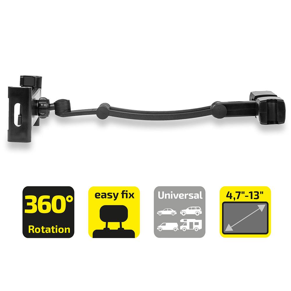 Suport auto flexibil premium pentru tableta cu prindere in tetiera Heyner 511870