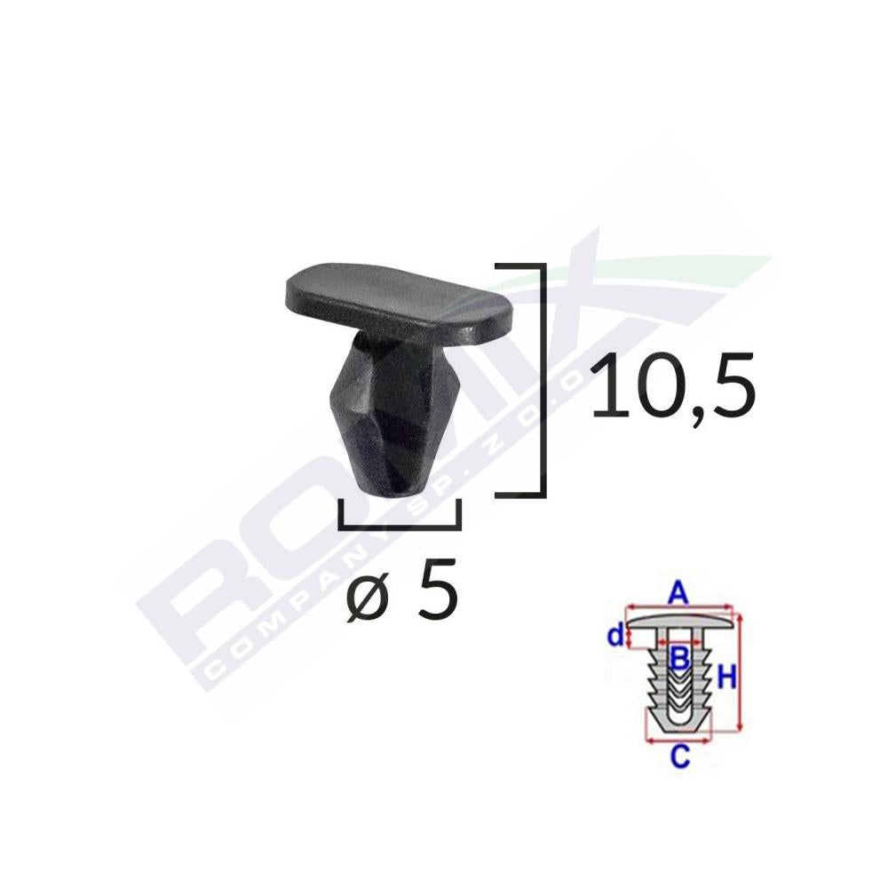 Clips pentru garnituri Peugeot, Citroen 5X10.5MM negru set 10 buc Romix C60595