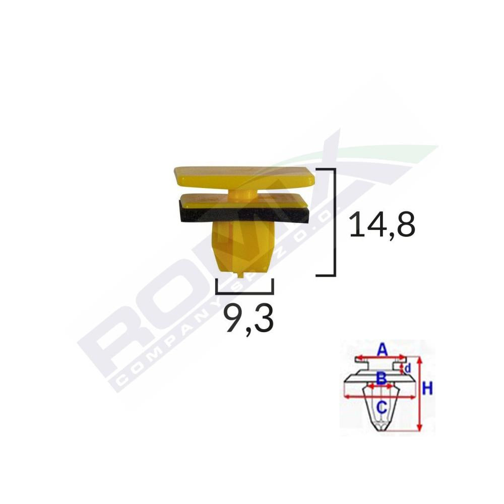 Clips fixare elemente exterioare pentru Hyundai 9.3X14.8MM - galben set 10 buc Romix 80106