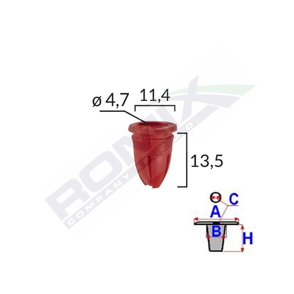 Clips fixare pentru Mercedes 11.4X13.5MM - rosu set 25 buc Romix A15021