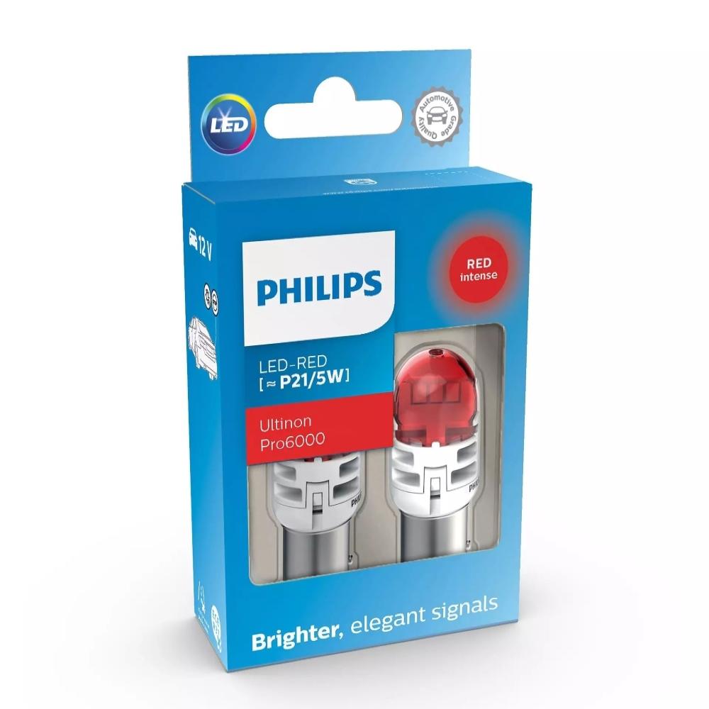 Set 2 becuri auxiliare cu LED 12V P21/5W ultinon PRO6000SI red Philips 11499RU60X2