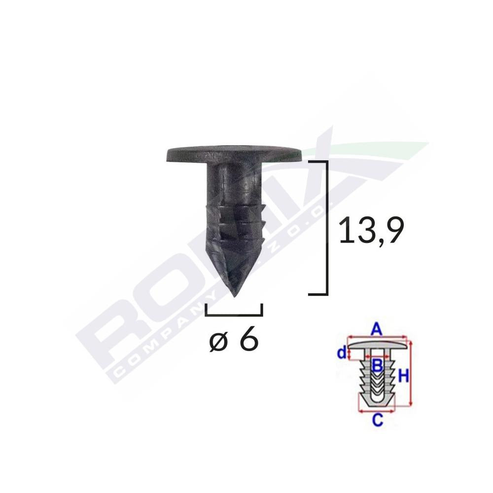 Clips garnituri pentru Fiat 6X13.9 - negru set 25 buc Romix C10000