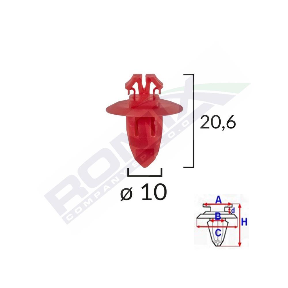 Clips fixare elemente exterioare pentru Toyota 10X20.6 - rosu set 10 buc Romix 80105