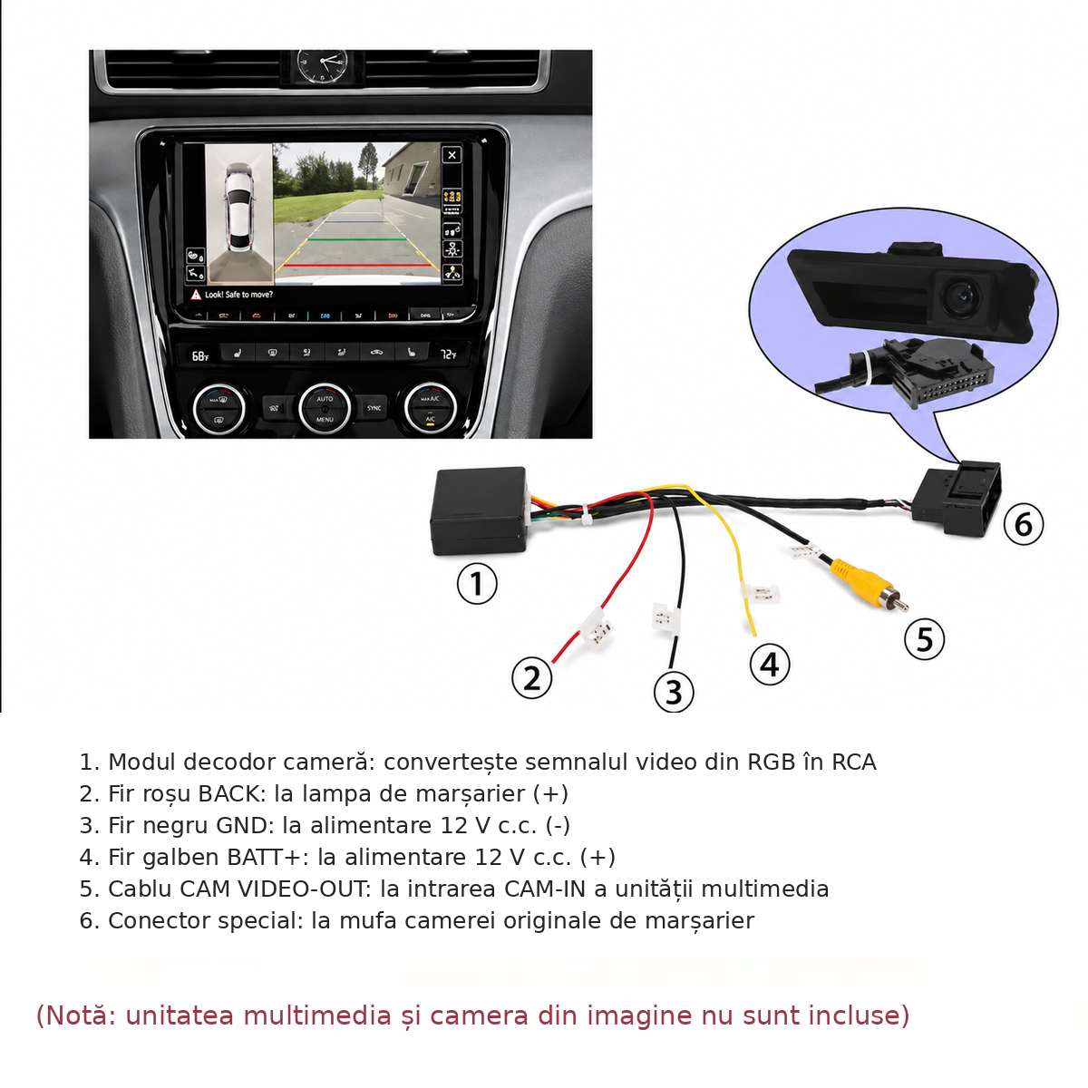Adaptor camera marsarier originala VW Seat RGB la CVBS navigatie Android