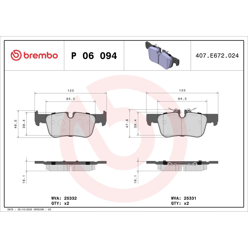 Set placute frana spate Brembo P 06 094