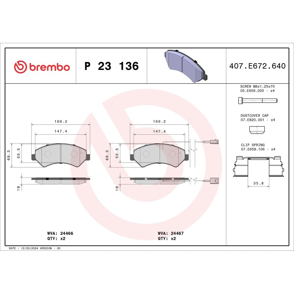 Set placute frana Brembo P 23 136