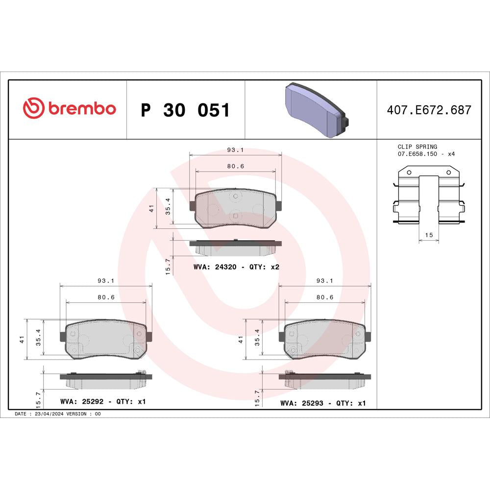 Set placute frana spate Brembo P 30 051