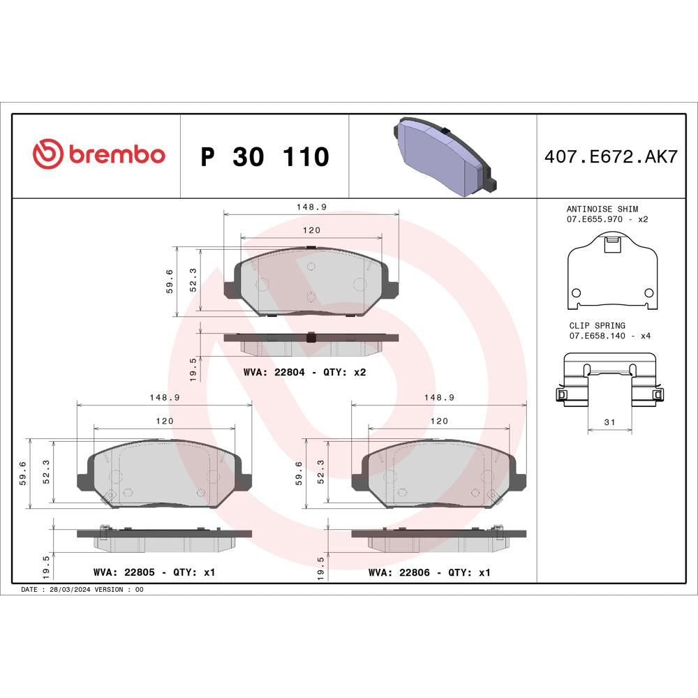 Set placute frana fata Brembo P 30 110