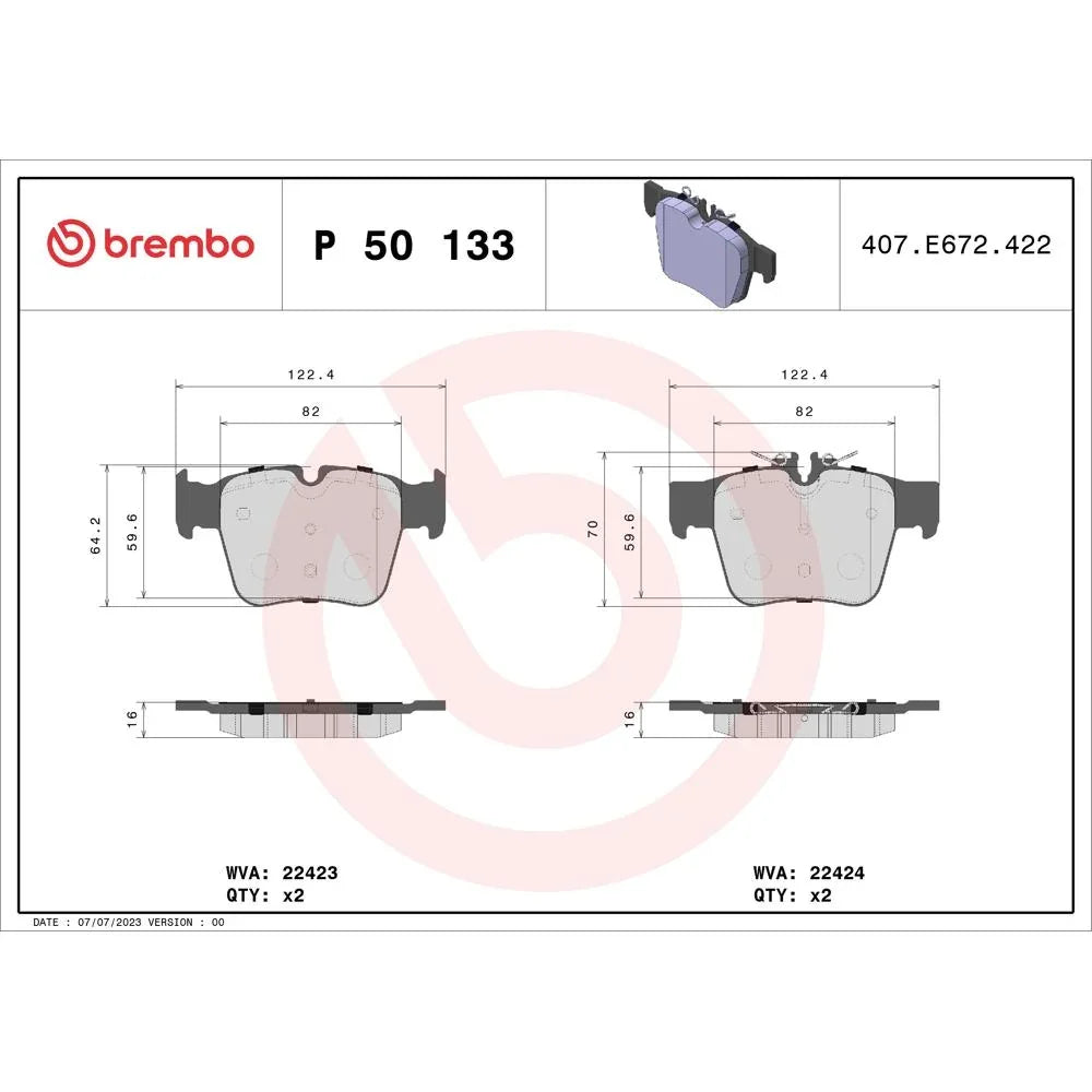 Set placute frana spate Brembo P 50 133