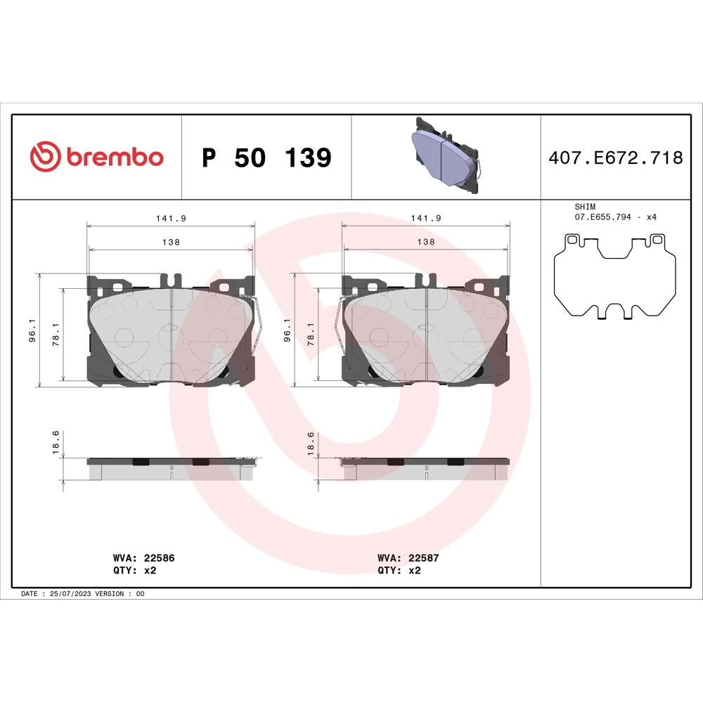 Set placute frana fata Brembo P 50 139