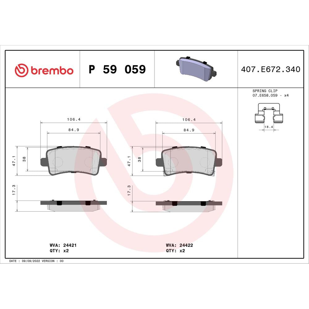 Set placute frana spate Brembo P 59 059