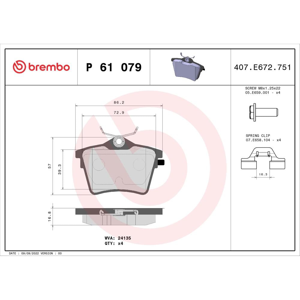 Set placute frana Brembo P 61 079