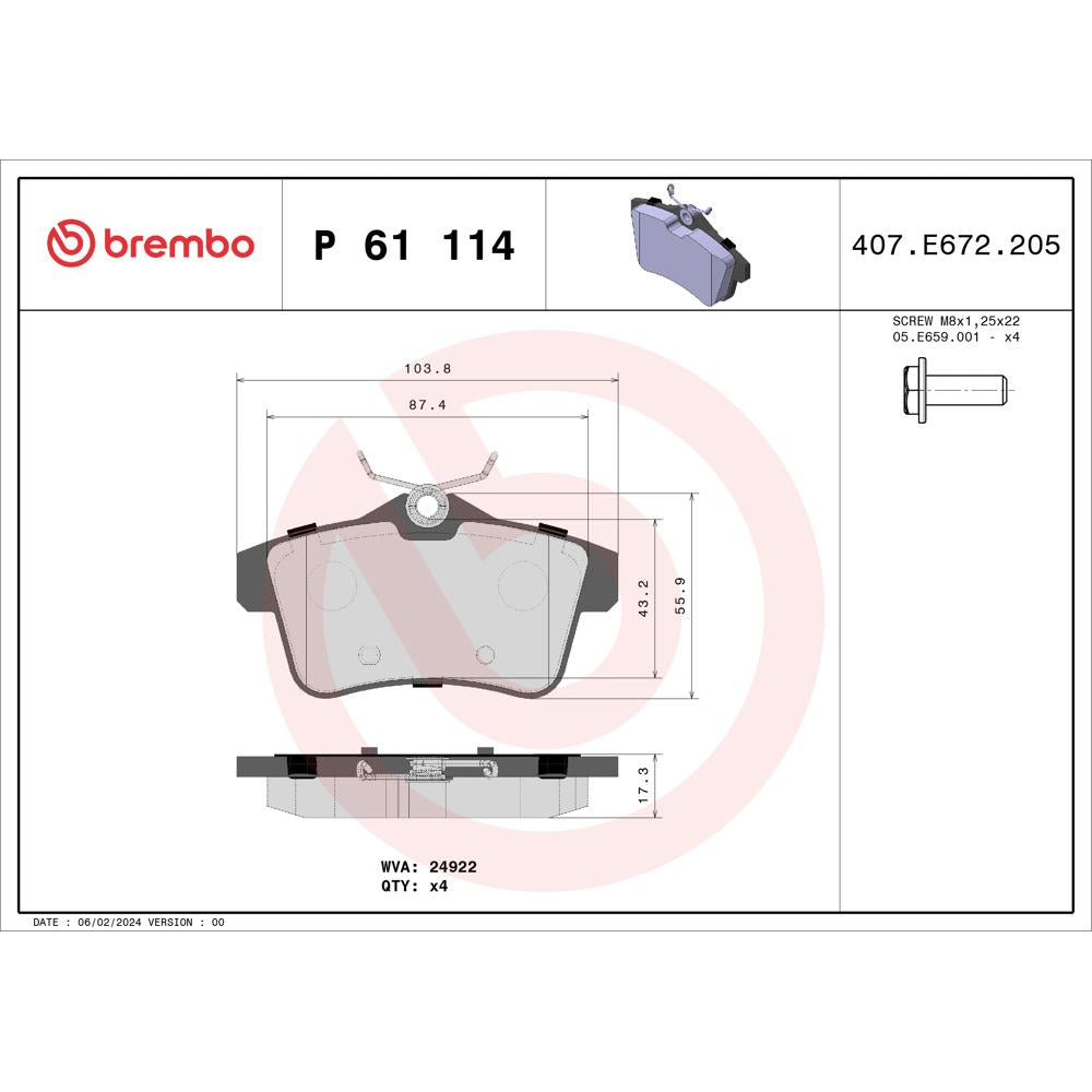 Set placute frana Brembo P 61 114