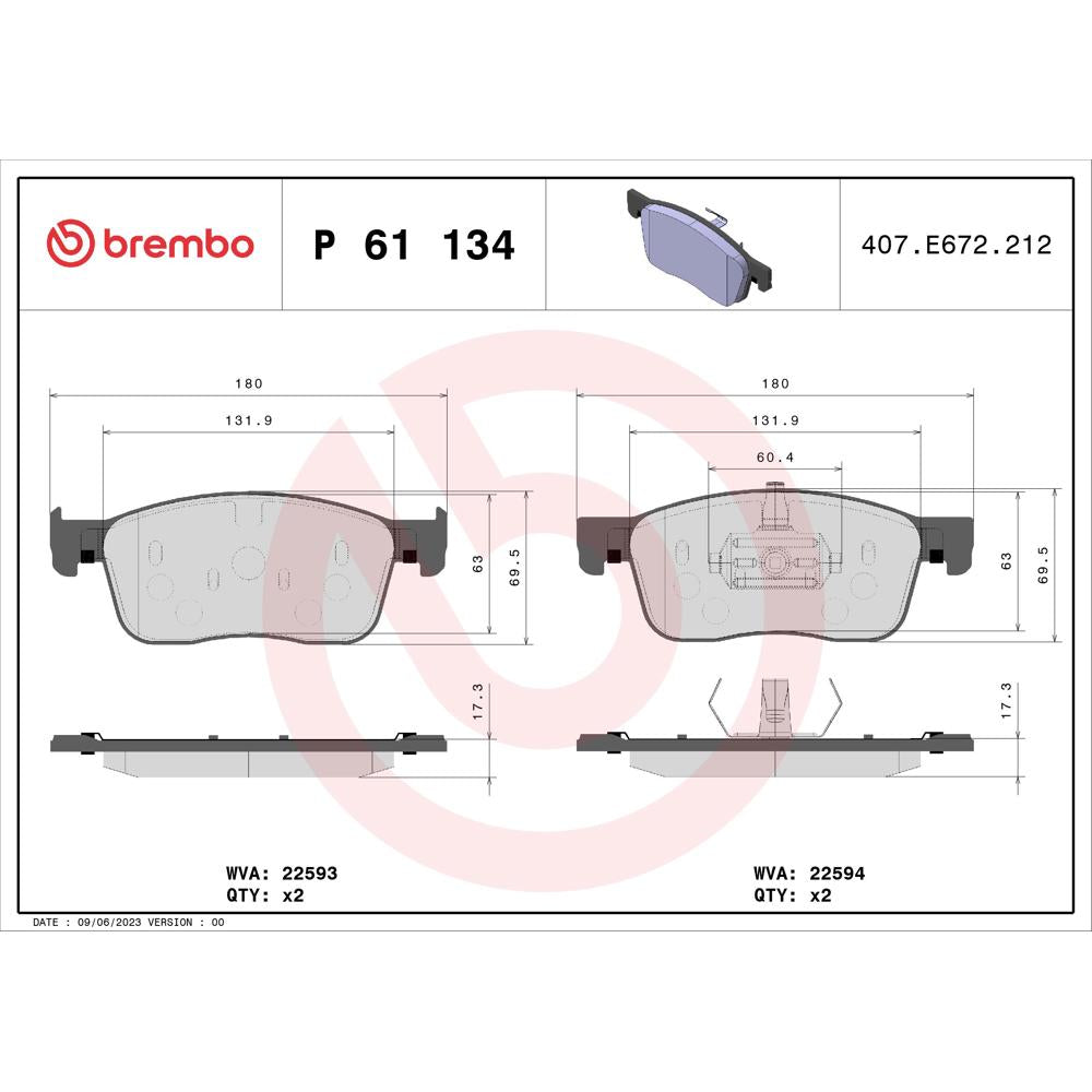 Set placute frana Brembo P 61 134