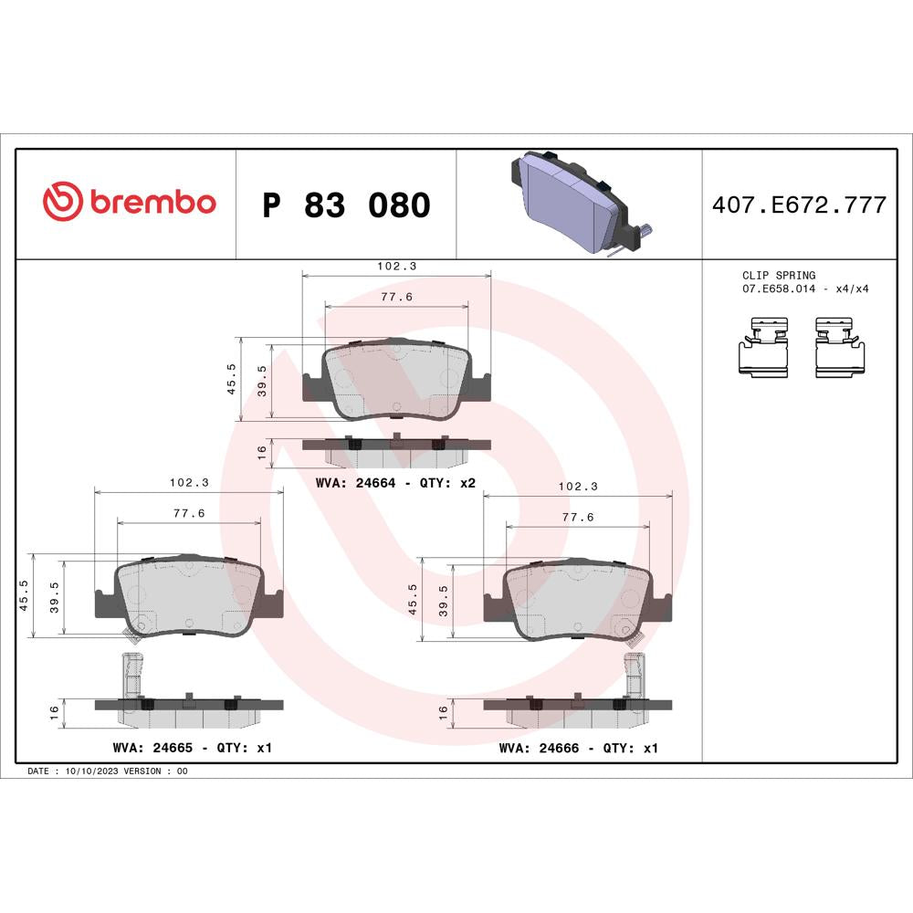 Set placute frana spate Brembo P 83 080