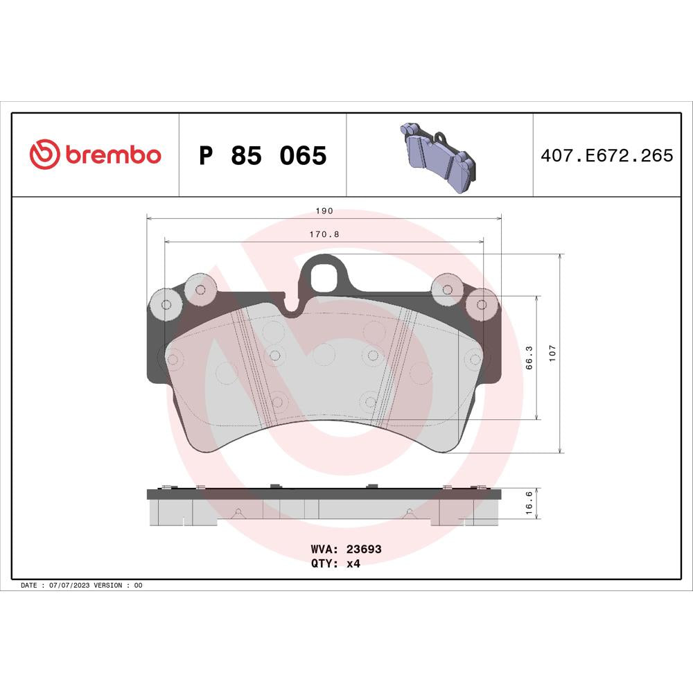 Set placute frana Brembo P 85 065