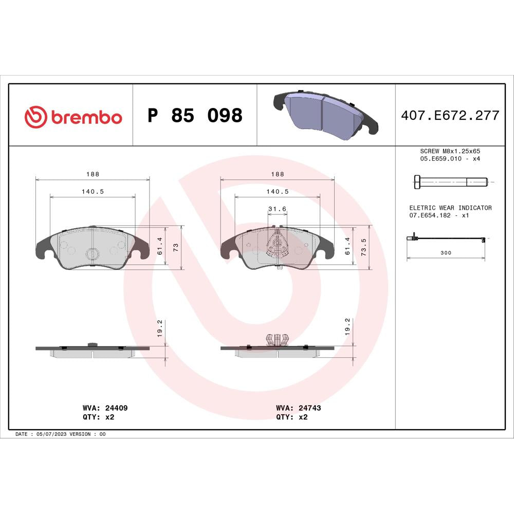 Set placute frana Brembo P 85 098