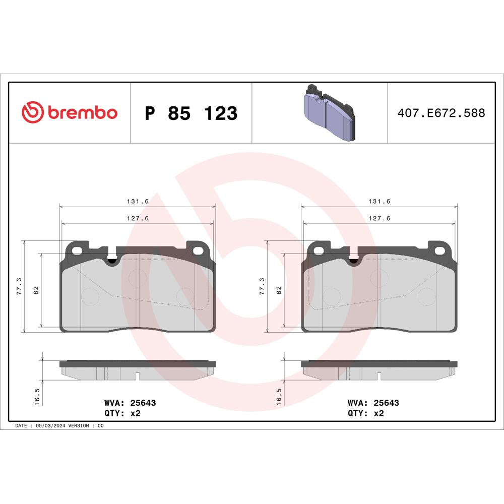 Set placute frana fata Brembo P 85 123