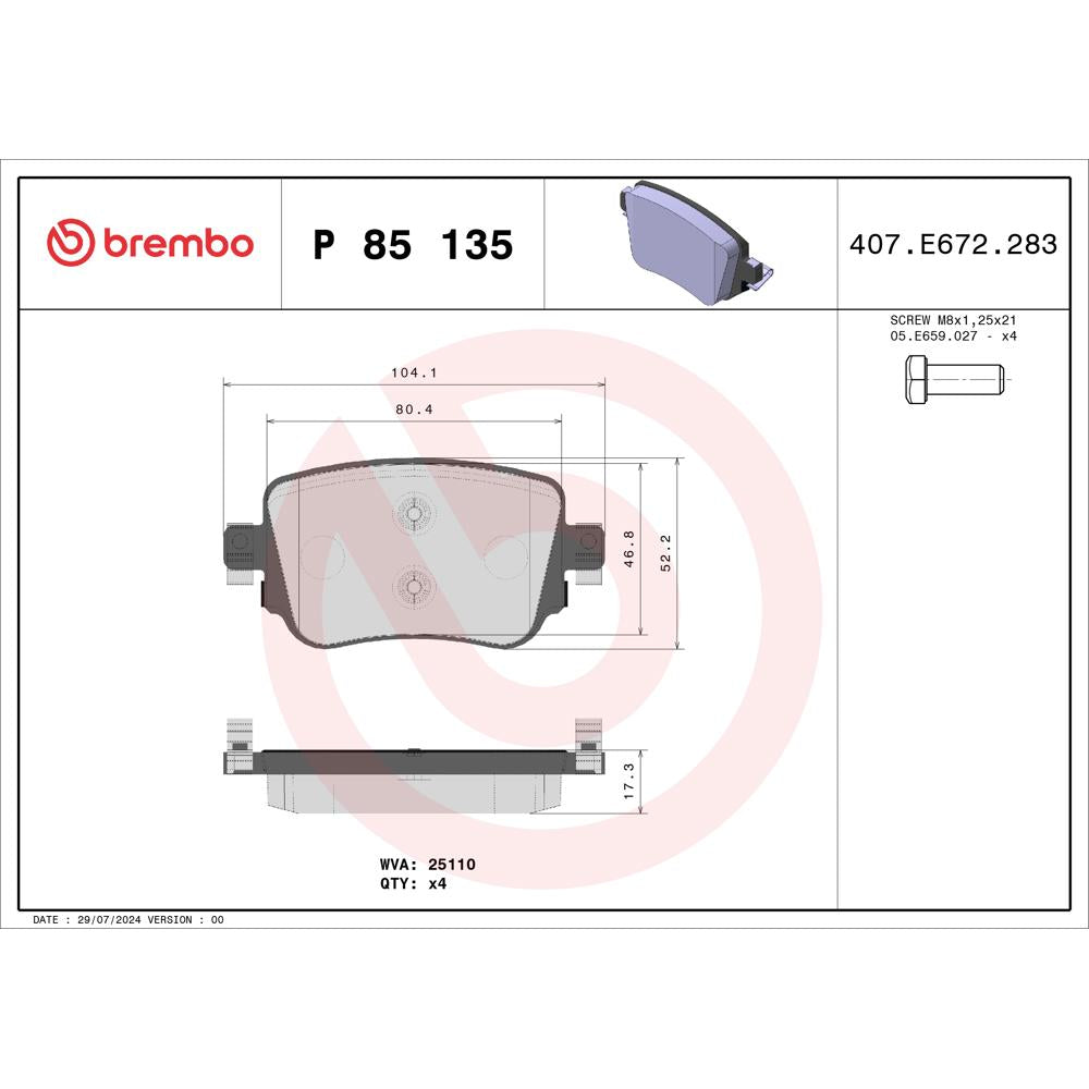 Set placute frana spate Brembo P 85 135
