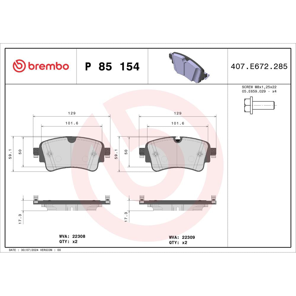 Set placute frana Brembo P 85 154
