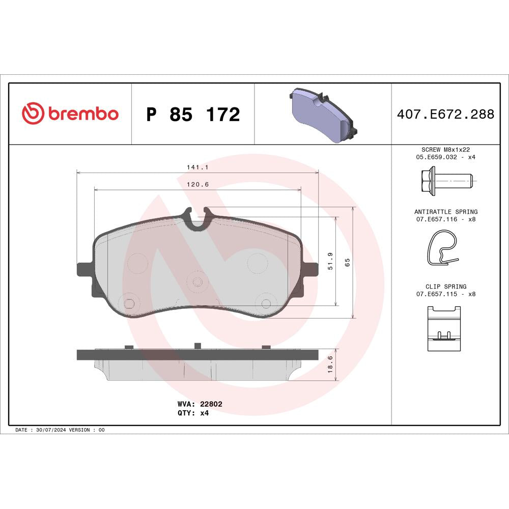 Set placute frana Brembo P 85 172