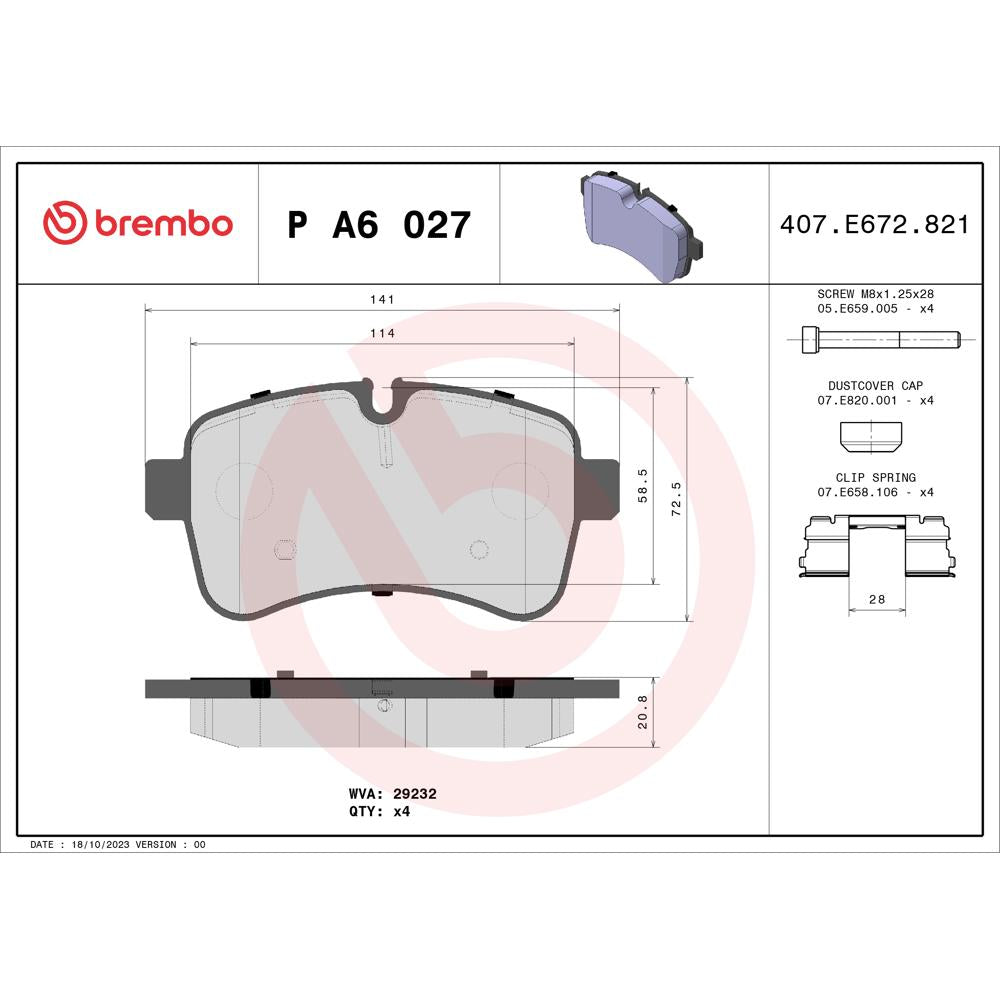 Set placute frana Brembo P A6 027