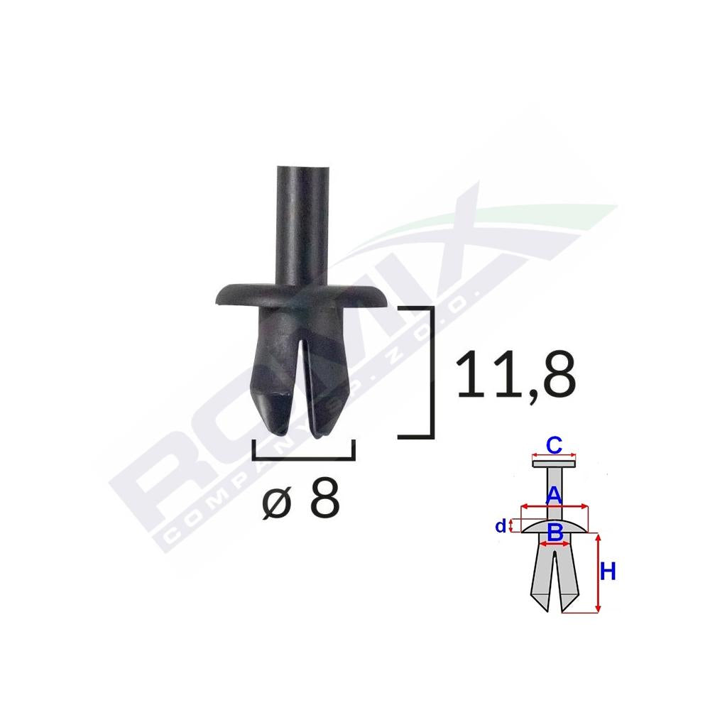Clips fixare elemente exterioare pentru opel/volvo/vw 8X11.8MM - negru set 25 buc Romix A13011