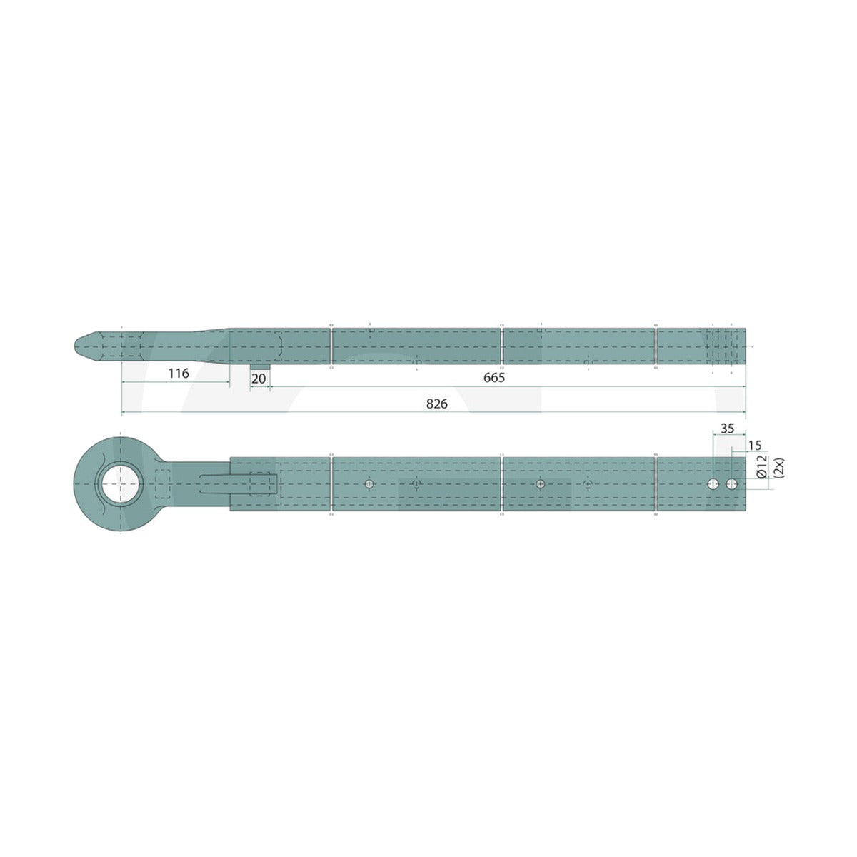 Schita dimensiuni Bara de tractiune AVM 80 D / E / EL – 880 x 55 x 40 mm BPW-Agrar 15810.10.265469