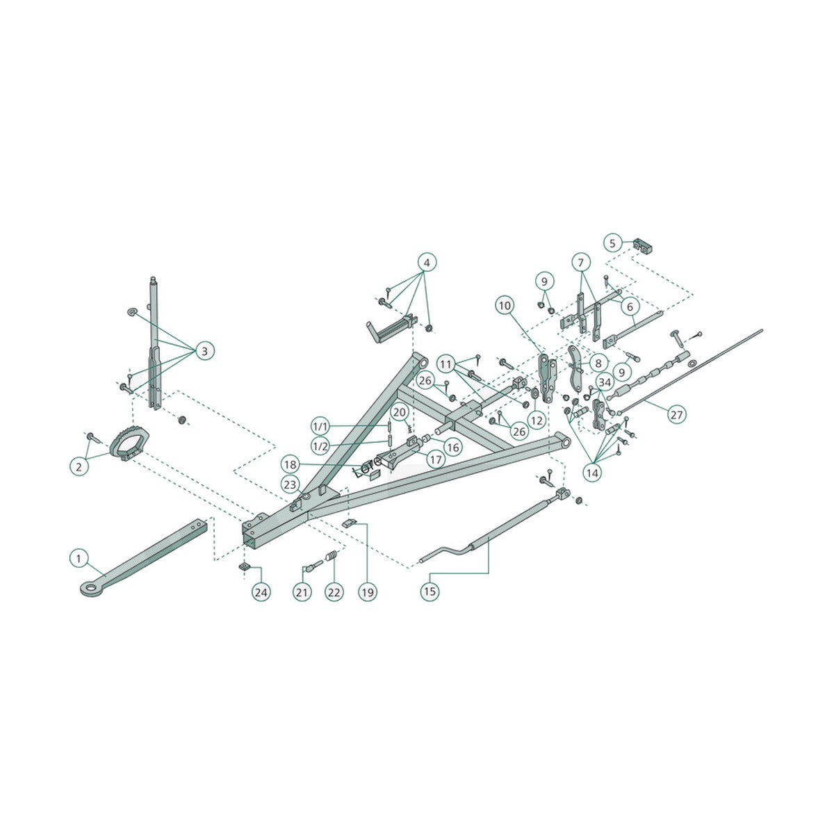 Schita dimensiuni Bara de tractiune AVM 80 D / E / EL – 880 x 55 x 40 mm BPW-Agrar 15810.10.265469 – 2