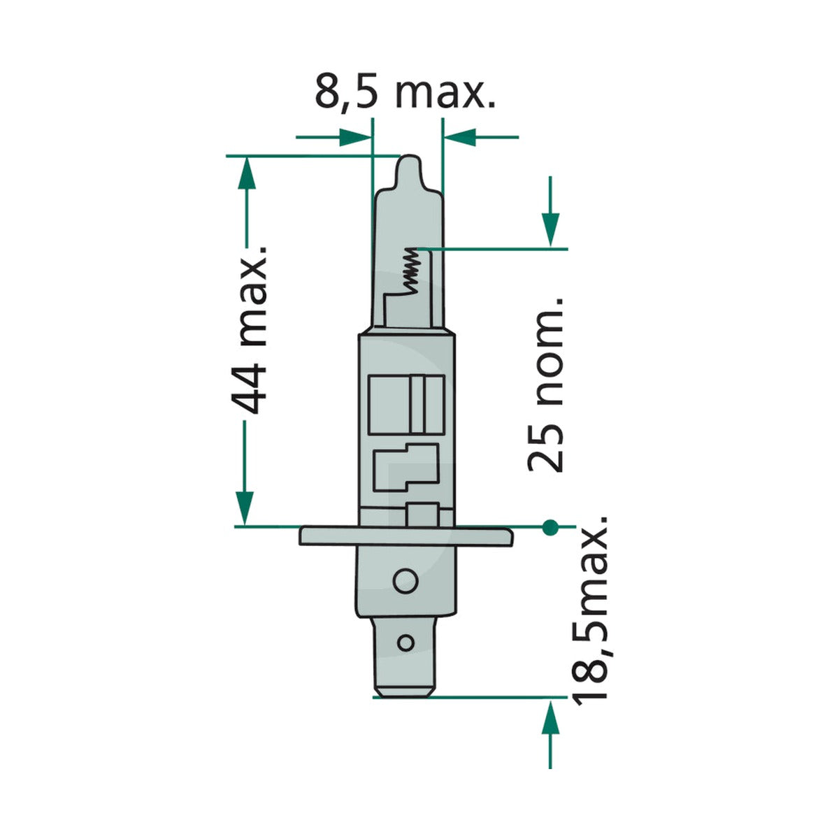 Schita dimensiuni Bec halogen H1 compatibil Linde PHILIPS 44713258MDC1 – 2