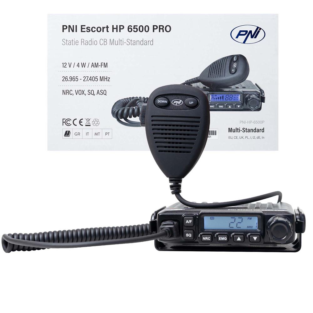 Statie radio cb Pni escort HP 6500 pro, multi-standard, vox, nrc, 4W, am-fm, 12V, sq, asq, mufa de bricheta inclusa PNI-HP-6500P