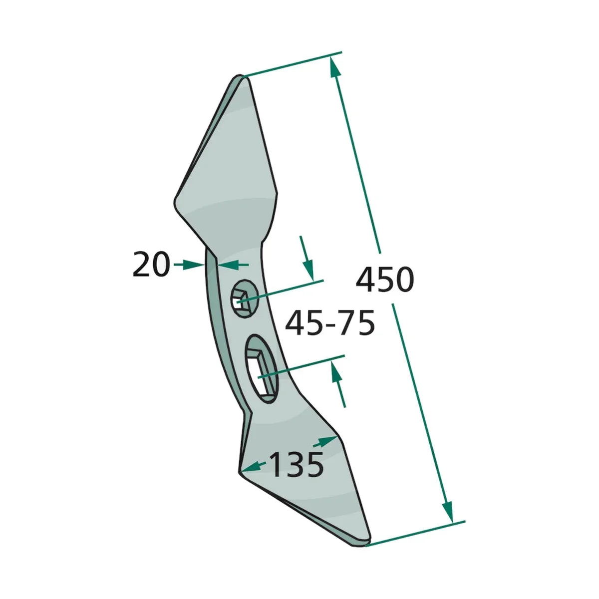 Schita dimensiuni Brazdar "inima dubla" Raza= 300 GRANIT 23532 RS300 45-75