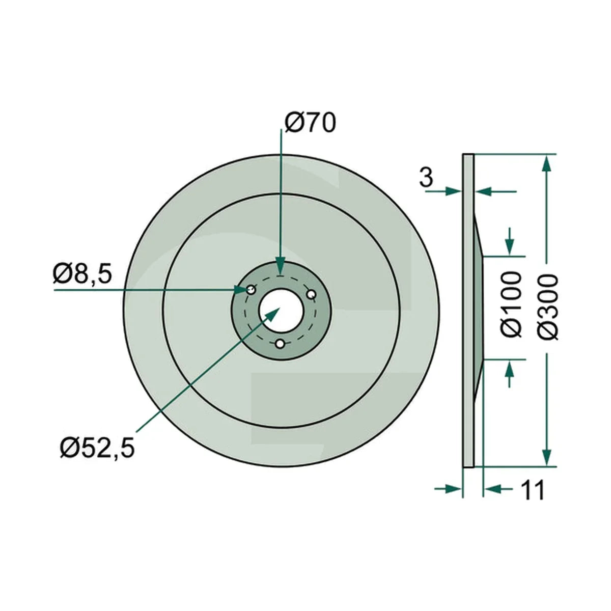 Schita dimensiuni Brazdar rulabil: neted, Ø 300 x 3 mm compatibil Amazone GRANIT 18031-34008
