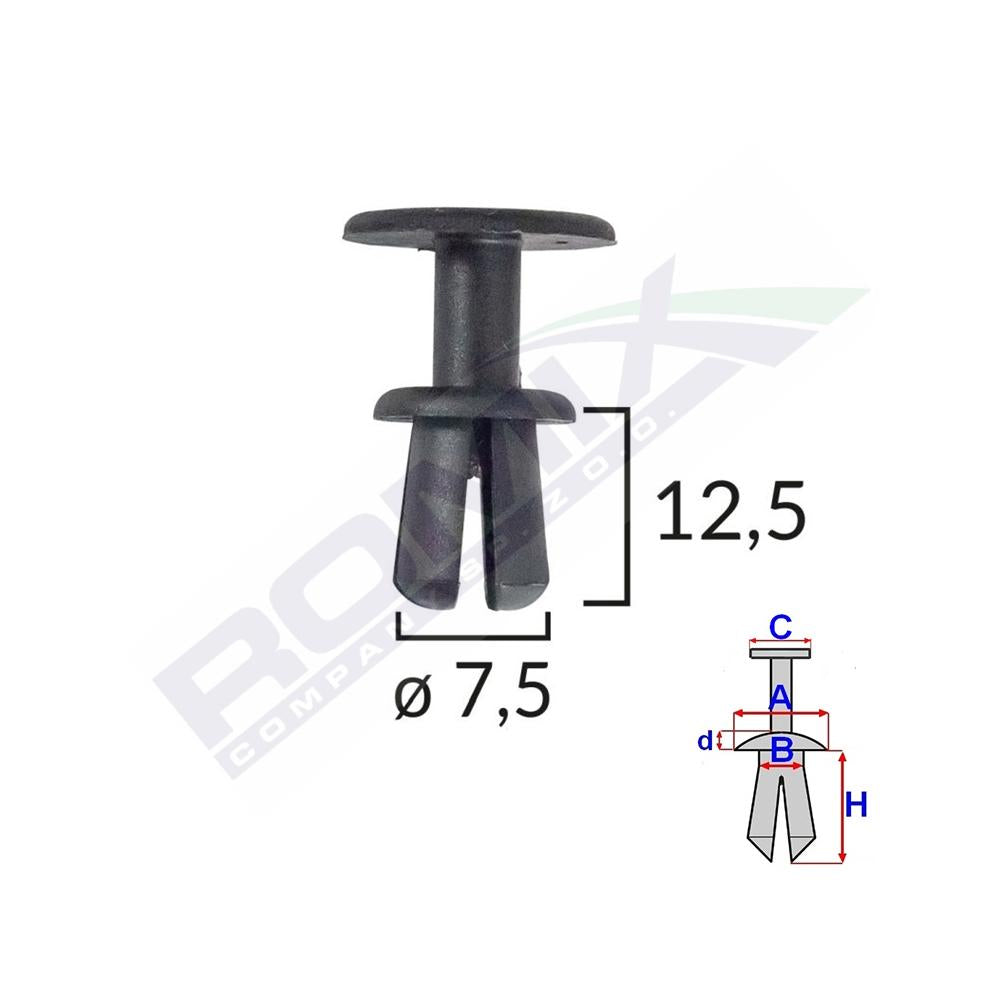 Clips fixare pentru bmw/skoda 7.5X12.5MM - negru set 10 buc Romix A16867