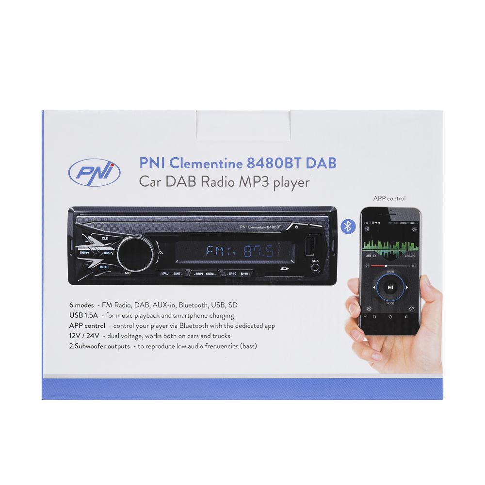 Radio MP3 player auto dab si rds Pni clementine 8480BT 4X45W, 12/24V, cu sd, USB, aux, rca, bluetooth si USB 1.5A PNI-8480BT