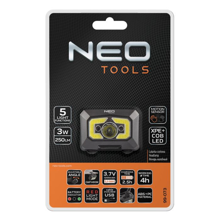 Lanterna de cap reincarcabila USB 250lm COB LED, cu senzor de miscare Neo Tools 99073 – imagine 4