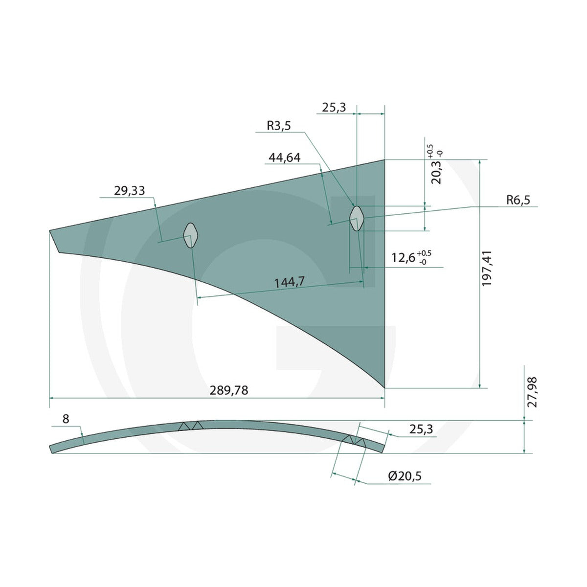Schita dimensiuni Cormana - componenta frontala dreapta compatibila Kuhn GRANIT 56028 619200