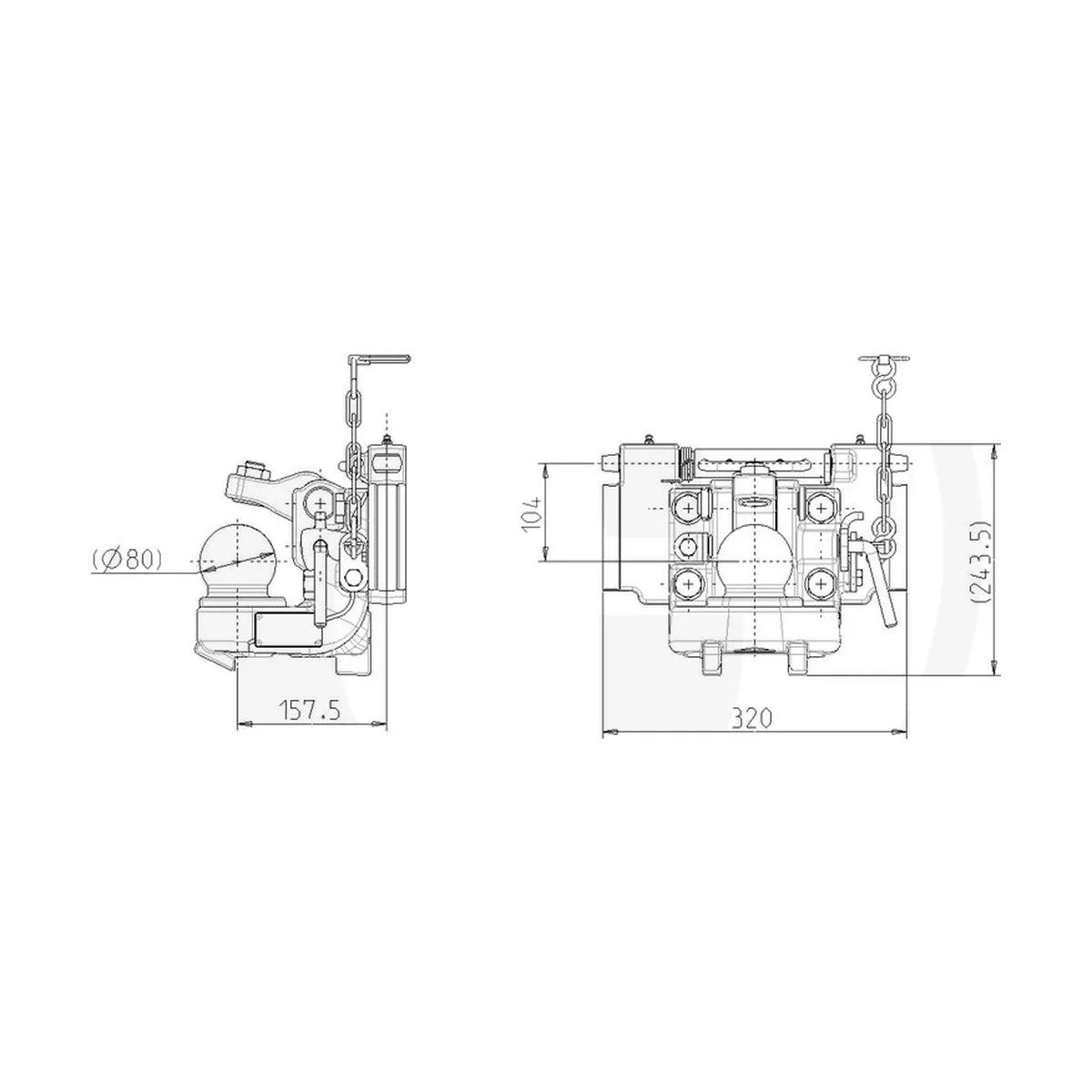 Schita dimensiuni Cupla de tractare 320 mm System K80 SAUERMANN 711125010