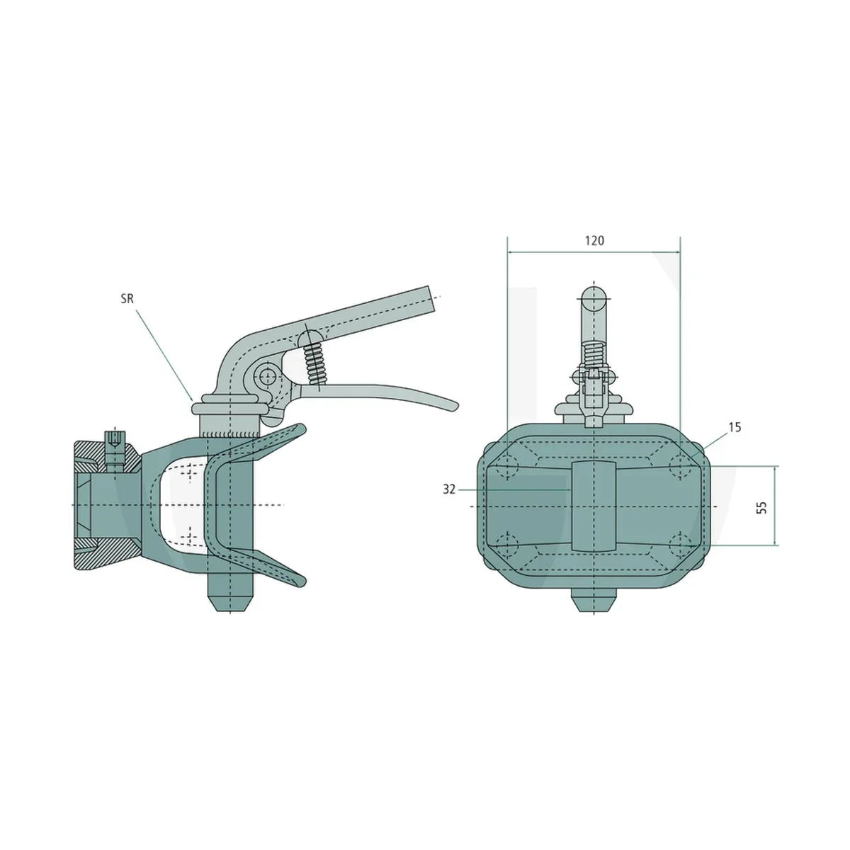 Schita dimensiuni Cupla de tractare cu flansa C40 – bolt manual, D 45 kN compatibila John Deere, Fendt, Massey Ferguson WALTERSCHEID 770KU514A