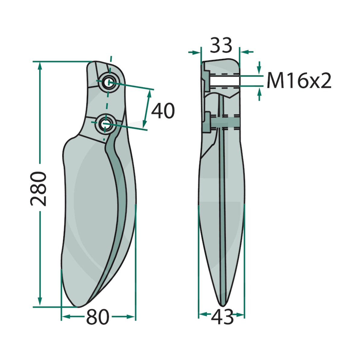 Schita dimensiuni Dinte grapa cu filet pentru fixare GRANIT 180RH106/B