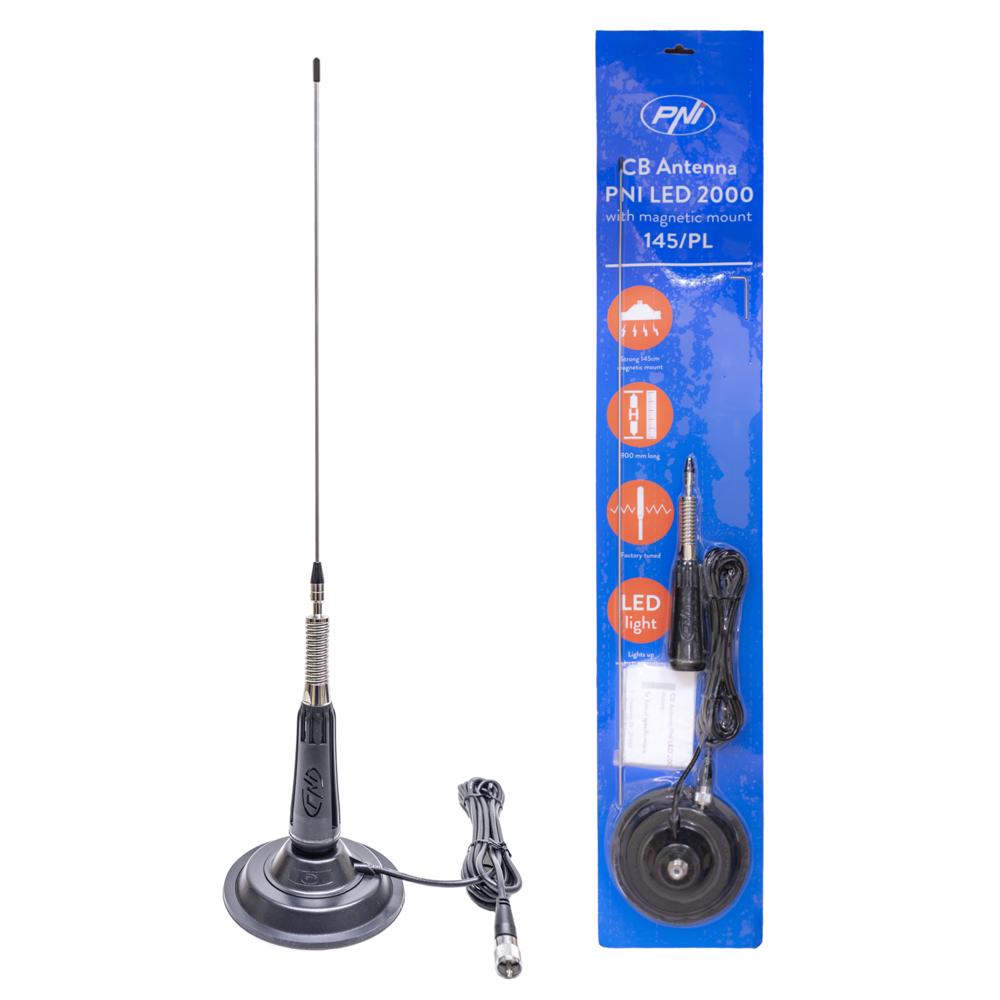 Antena cb Pni LED 2000, lungime 90 cm, iluminare in timpul emisiei, cu magnet inclus PNI-LED20-BM