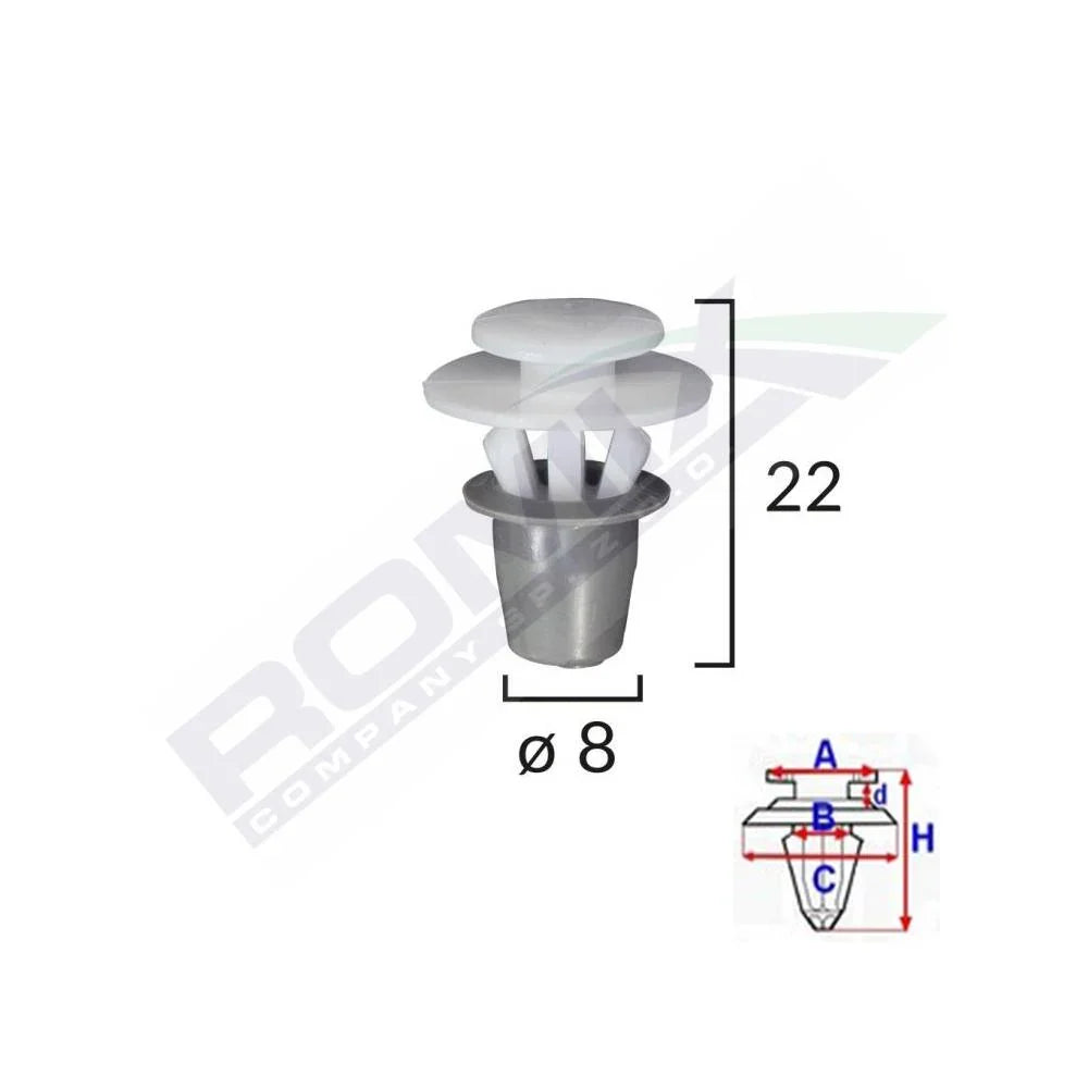 Clips fixare elemente exterioare pentru Seat Vw 8X22MM - alb set 10 buc Romix A81056 – imagine 2