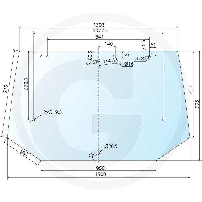 Geam spate tractor Fiat Case New Holland Ford Deutz 650886501 verde